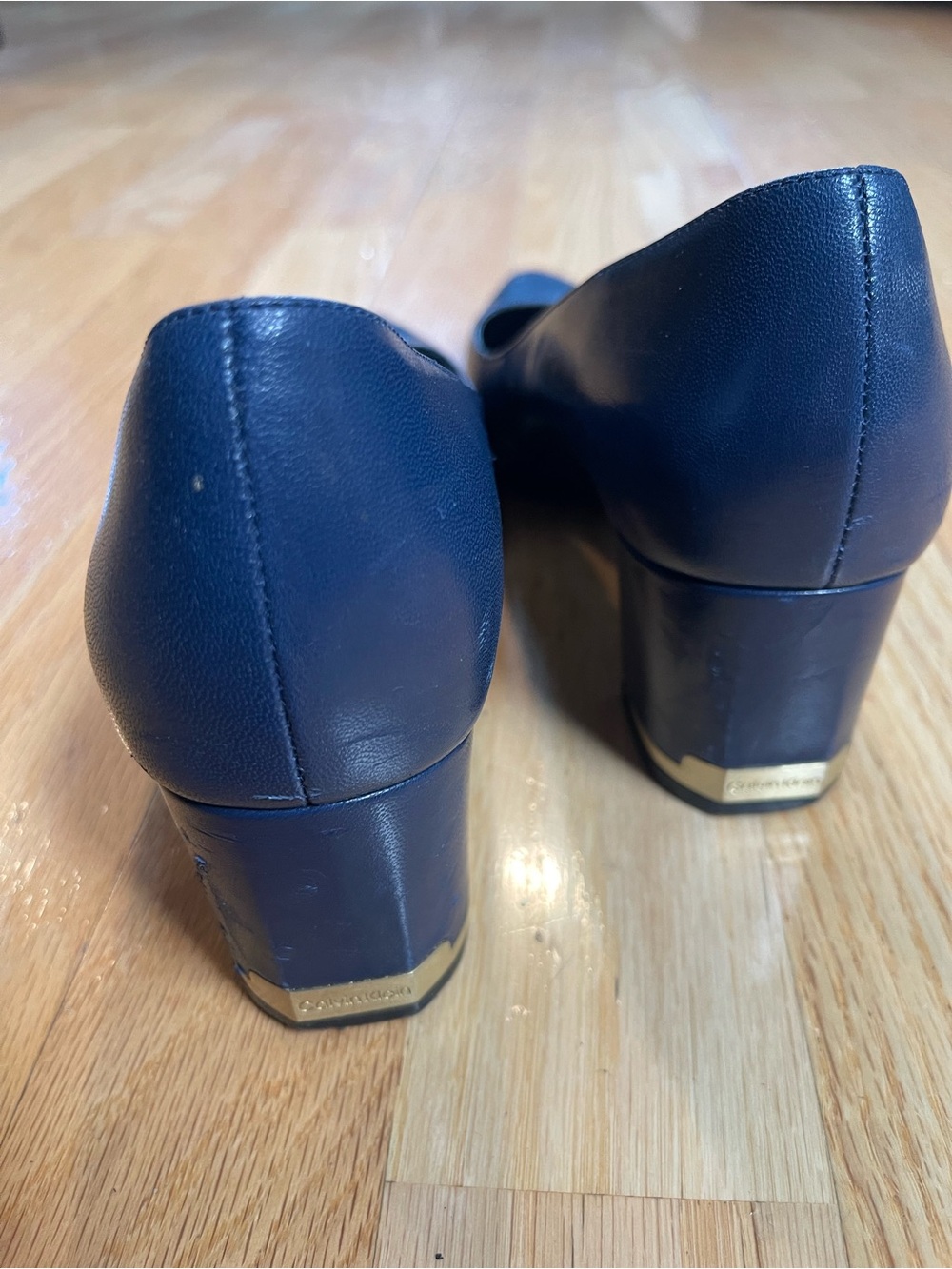 Calvin Klein Navy Pointed-Toe Leather Pumps - Picture 3 of 4
